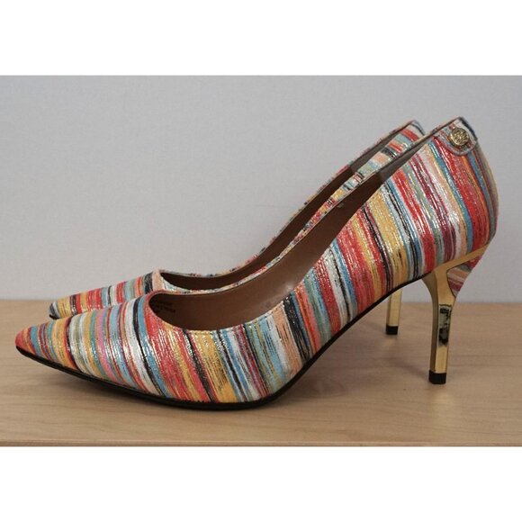 J. Renee Bryanne Multicolor Metallic Striped Fabric Uper High Heels Size 7.5M - Picture 5 of 9